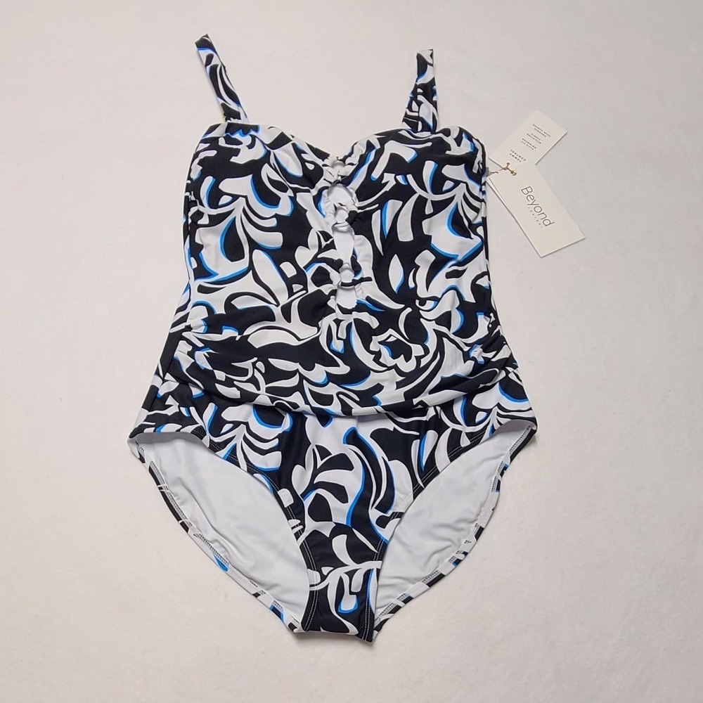 Beyond Control Women's Abstract‎ Swirl One Piece Swimsuit Tummy Control Blue 16
